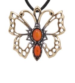 AM-4074 Подвеска «Бабочка Перламутр» (латунь, янтарь)