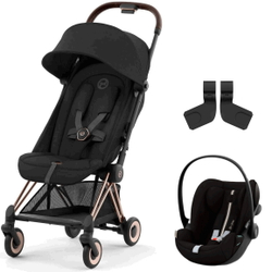 Коляска Cybex Coya Rosegold Frame Cloud G i-Size Moon Black Plus 2 в 1 Sepia Black с дождевиком и бампером