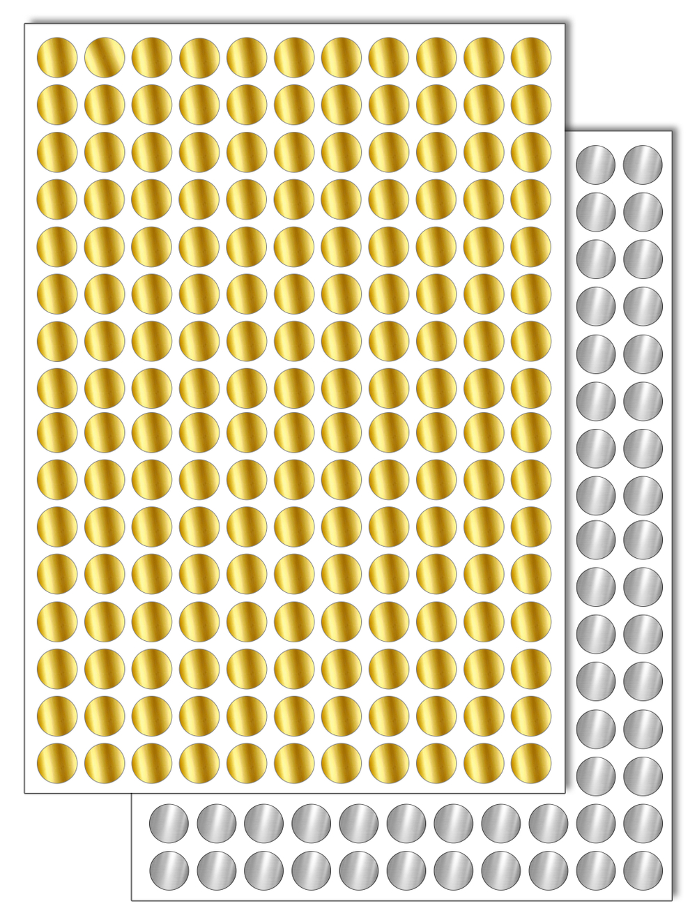 Набор металлизированных (золото, серебро зеркальное) наклеек для упаковки и маркировки Policomprint S10, 10 мм. 352 шт.