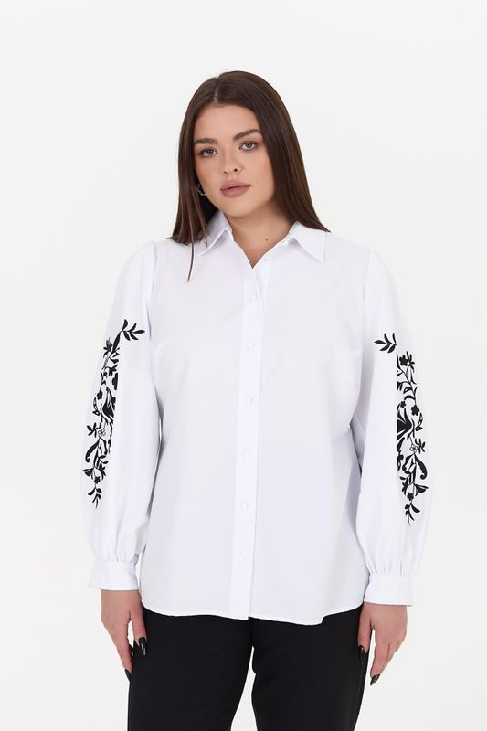 Рубашка с вышивкой на рукавах, белый