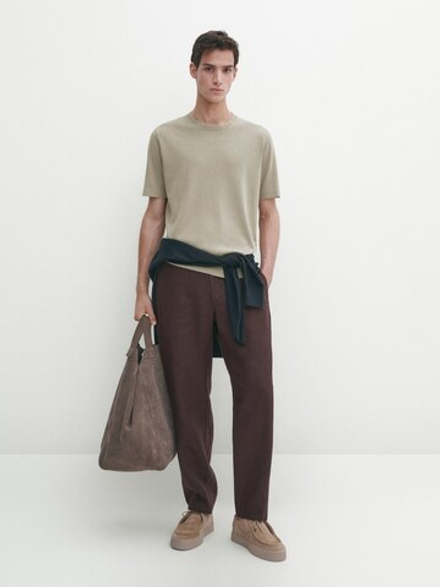 Massimo Dutti Футболка с круглым вырезом, светлый хаки