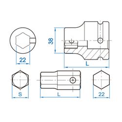 KING TONY (809622M) Держатель вставок (бит) ударный 1"&gt;22 мм, с винтовым фиксатором