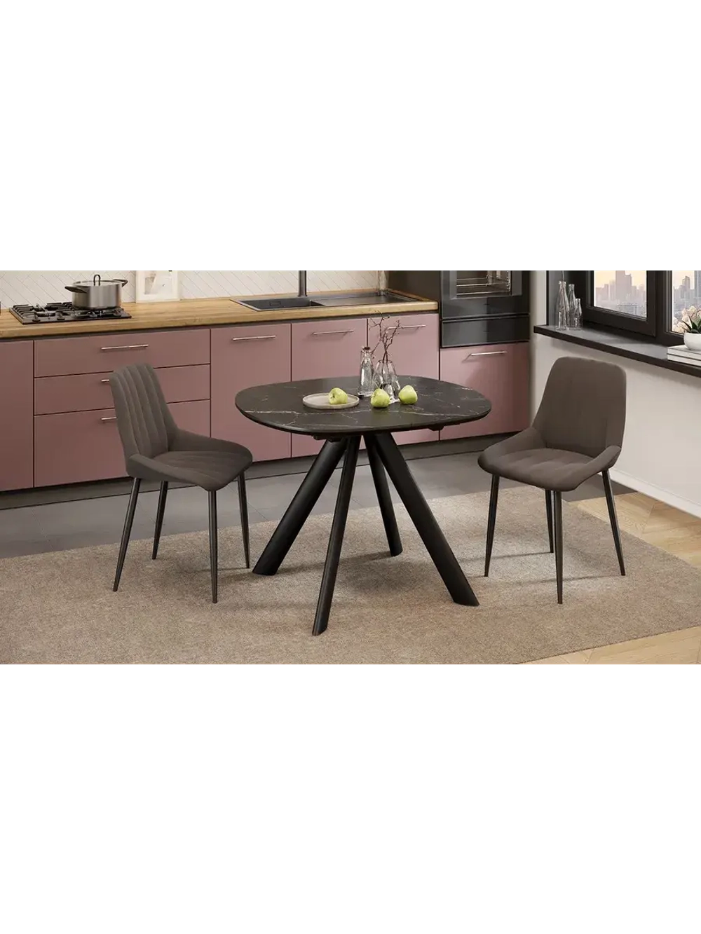 Стол кухонный Черный муар мрамор 100(135)х90х76 см