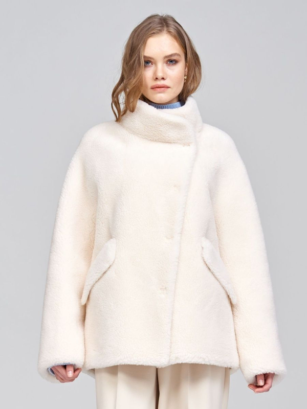 Шуба женская чебурашка тедди, жемчужная, SilverFox