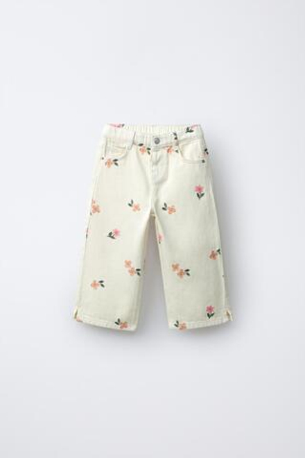 ZARA БРЮКИ-КЮЛОТЫ ИЗ ТВИЛА С ВЫШИВКОЙ, ЭКРЮ