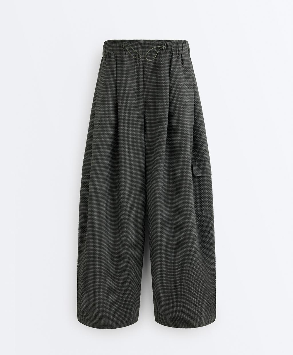 Oysho Длинные брюки-карго из водоотталкивающего нейлона в клетку, черный