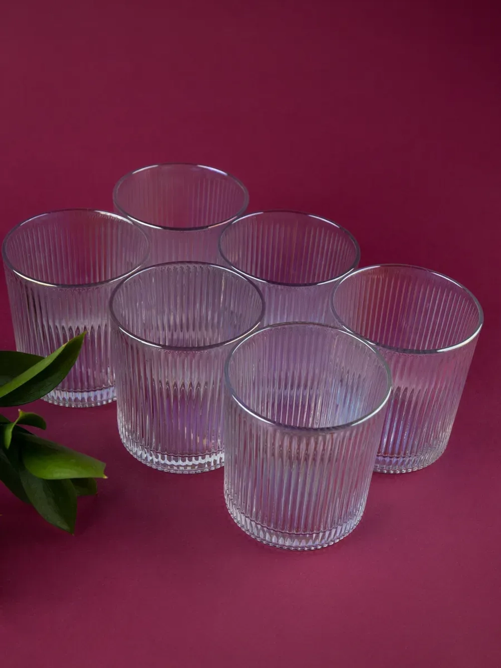 Набор ребристых бокалов для виски, 350 мл. 6 шт. перламутр