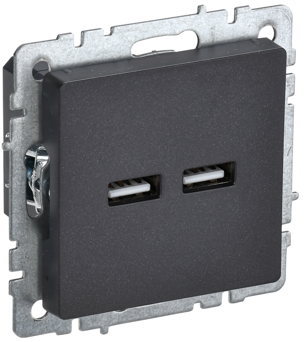 BRITE Розетка USB A+A 5В 3,1А РЮ10-1-БрЧ черный IEK