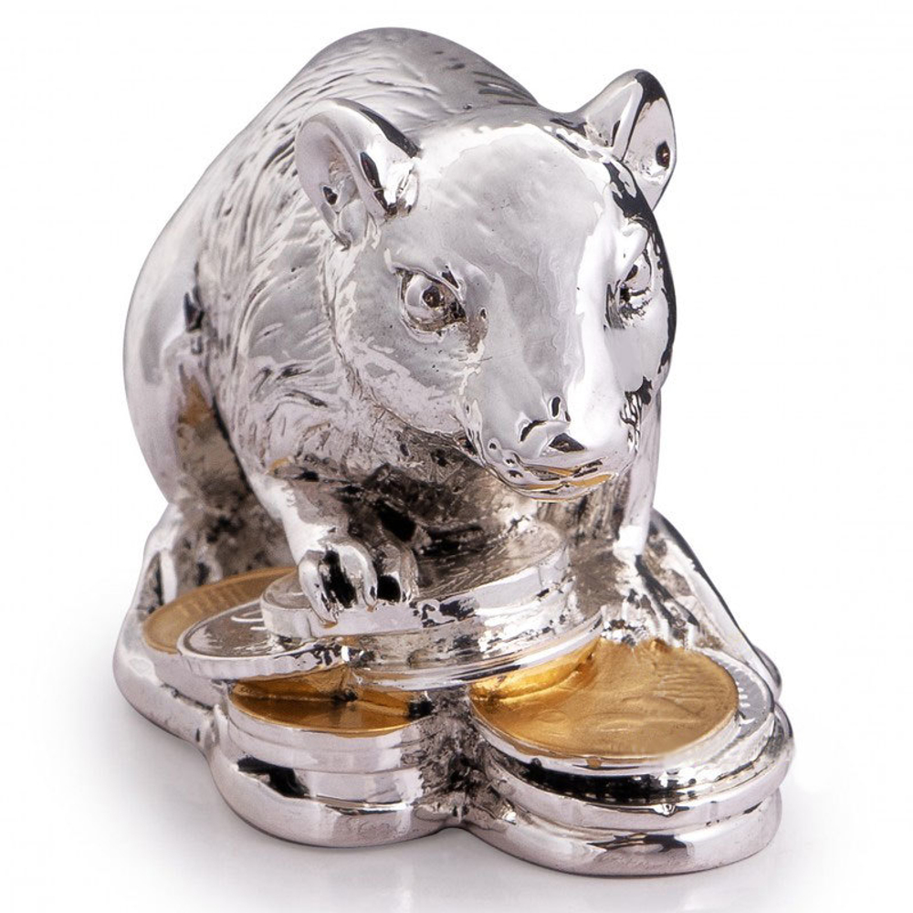 Сувенирная Крыса с монетами - Символ 2020 года. Серебро
