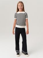 Джемпер для девочки с коротким рукавом AT1012 молочный-черный