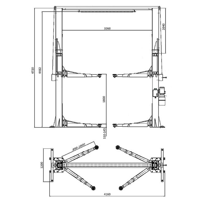 KraftWell (KRW5.5MUXL) Подъемник двухстоечный г/п 5500 кг электрогидравлический