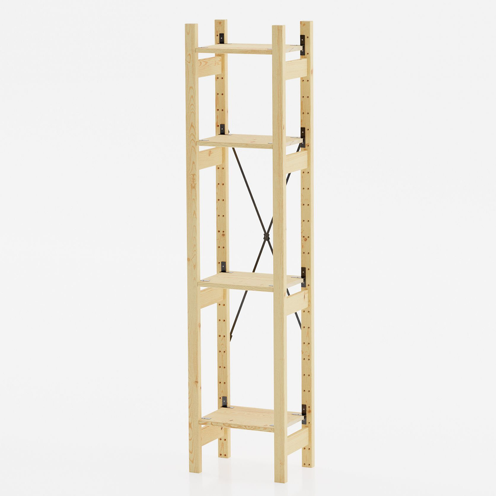 Стеллаж деревянный напольный с 4 полками Икеа ИВАР IVAR 179х48х30 см, узкий стеллаж для хранения книг и игрушек, для цветов на балкон из массива сосны