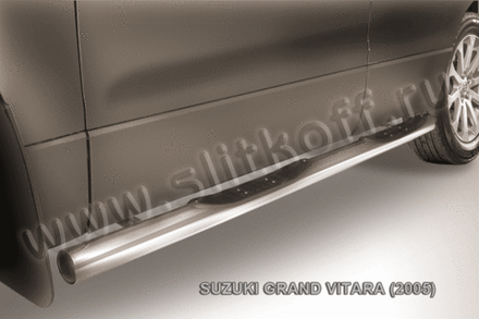 Пороги из нержавейки Suzuki Grand Vitara (2005-2008) d76 с проступями (черный цвет)
