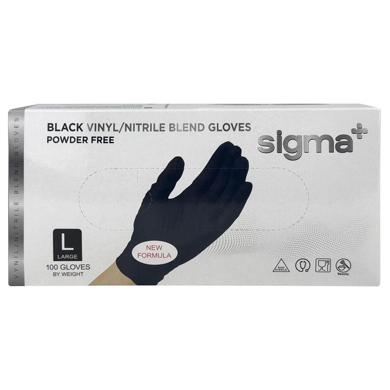 Перчатки одноразовые SIGMA L нитровинил черные 100 шт/уп 10 уп/кор
