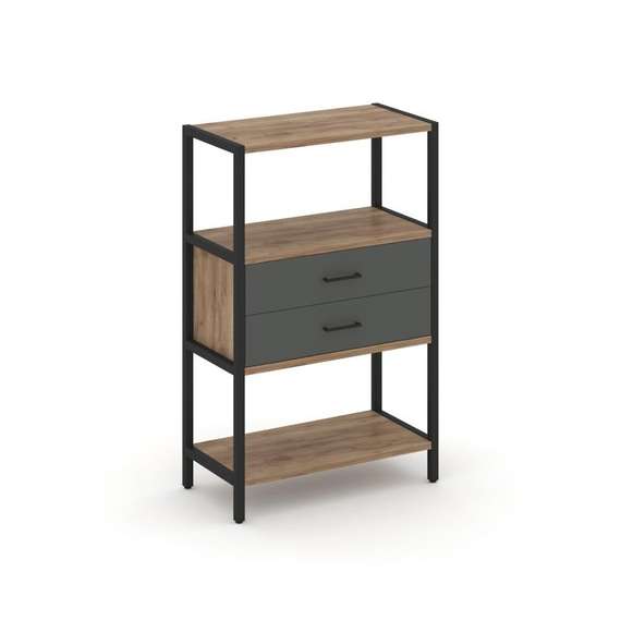 Shelf System Односекционный стеллаж трехярусный с ящиками SN.STM-312 Дуб Табак/Антрацит/Металл Черны