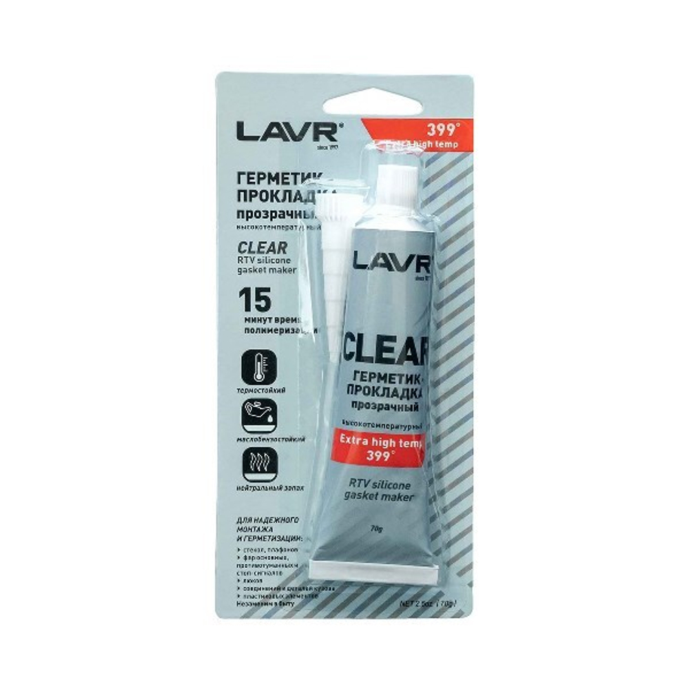 Герметик-прокладка прозрачный высокотемпературный CLEAR LAVR RTV silicone gasket maker 70г LN1740