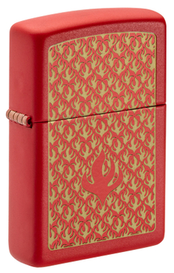 Фото американская бензиновая  зажигалка Зиппо Red Matte Flame Pattern ZIPPO 495739 красная матовая в подарочной коробка