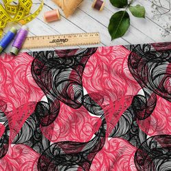 Ткань блэкаут витиеватый чёрные и розовый дым