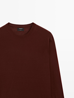 Massimo Dutti Свитер из тонкого трикотажа с круглым вырезом, гранатовый