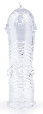 Прозрачная закрытая насадка на пенис с шипиками - 12,5 см. (Цвет: прозрачный)