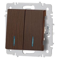 Выключатель Intro Accent 6-105-10 двойной с подсветкой, 10А-250В, IP20, СУ, AL/CU, венге