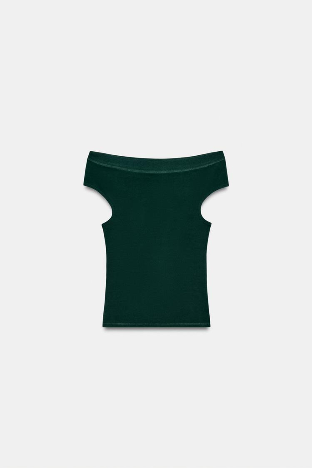 ZARA ФУТБОЛКА С ВЫРЕЗОМ ЛОДОЧКОЙ, ЗЕЛЕНЫЙ