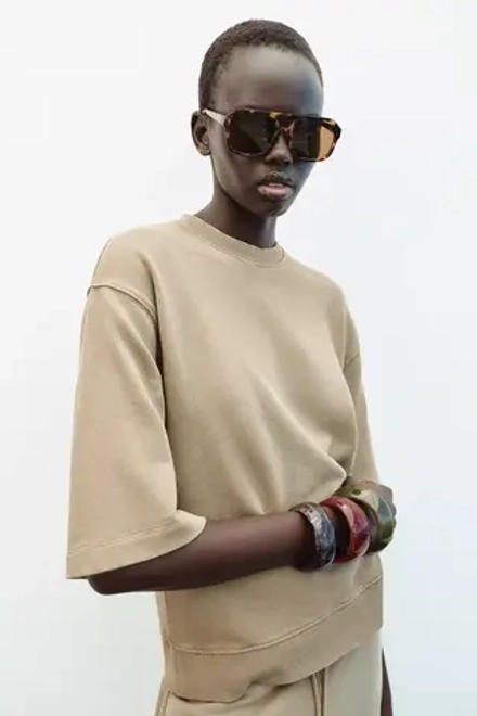 ZARA ТОЛСТОВКА ОВЕРСАЙЗ С ЭФФЕКТОМ ПОТЕРТОСТИ, ПЕСОЧНЫЙ