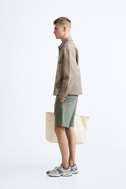 ZARA ШОРТЫ ЧИНОС ИЗ РЕЛЬЕФНОЙ ТКАНИ, ЗЕЛЕНЫЙ