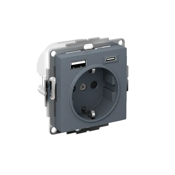 Розетка AtlasDesign 16А с 2-мя заряд. устройствами USB тип A+C 5В/2.4А 2х5В/1.2А механизм грифель SE ATN000732