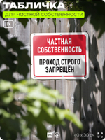 Табличка для частной территории "Частная собственность, проход строго запрещен", на дом, для участка, организаций, предупреждающая, 40х30 см, Silver Plane x Айдентика Технолоджи