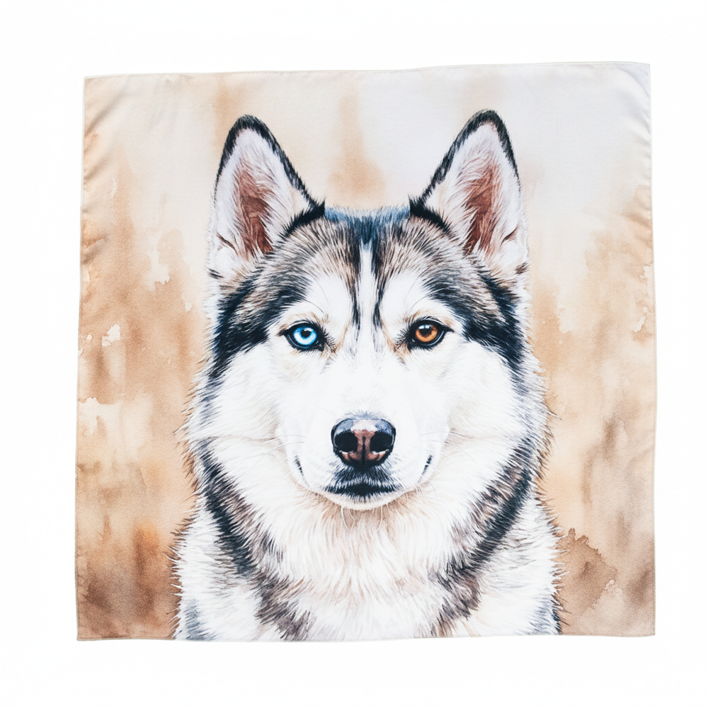 Шейный платок «Хаски (акварель)», 70×70 см