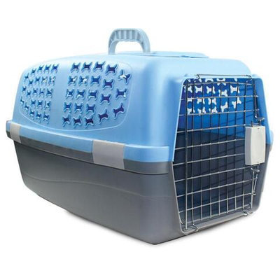 Переноска для животных c металлической дверцей "Косточки" М, голубая, 550*350*320мм, серия TRAVEL, Triol