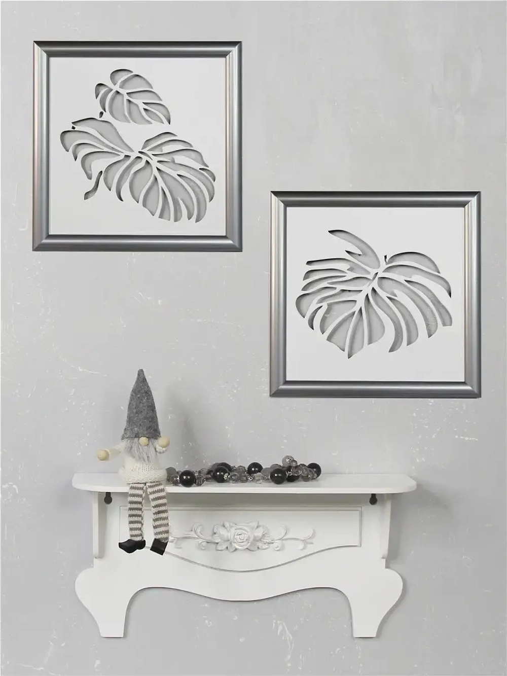 Настенный декор "Два панно монстеры" в серебристой раме