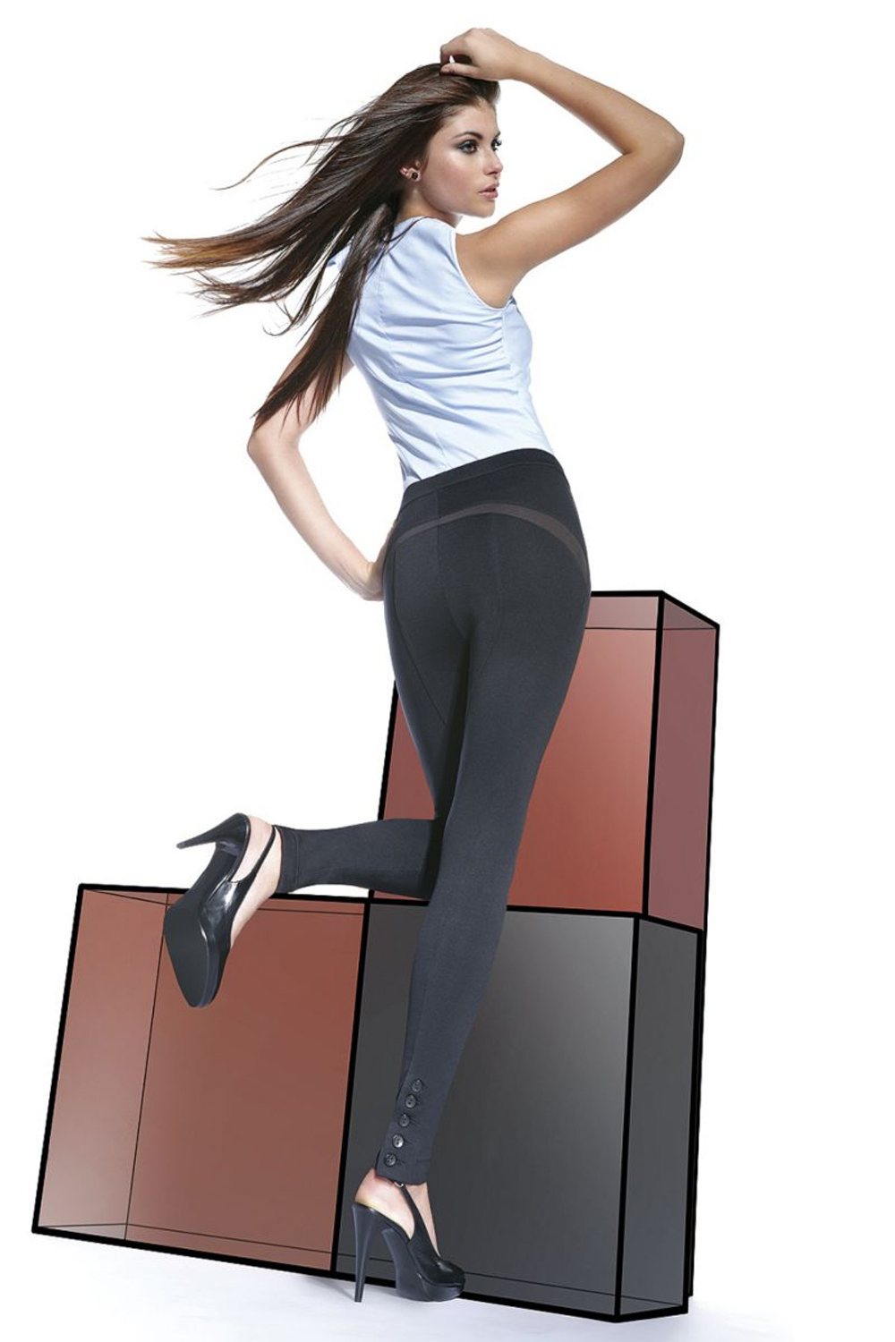 Фантазийные легинсы Jasmine с декоративными пуговицами на лодыжке (Размер: M) (Цвет: черный)