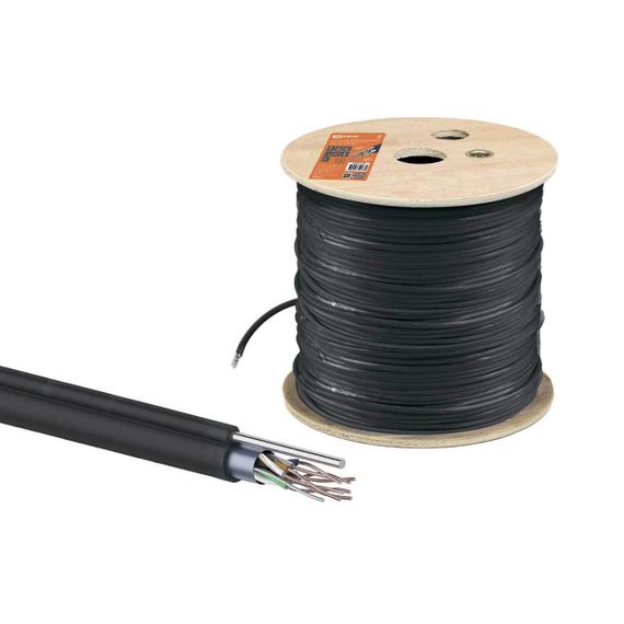 Кабель витая пара F/UTP Cat 5e 4х2х24AWG (305м) solid, PE для наружн. прокл., чёрный, трос 1,2мм TDM SQ0107-0108