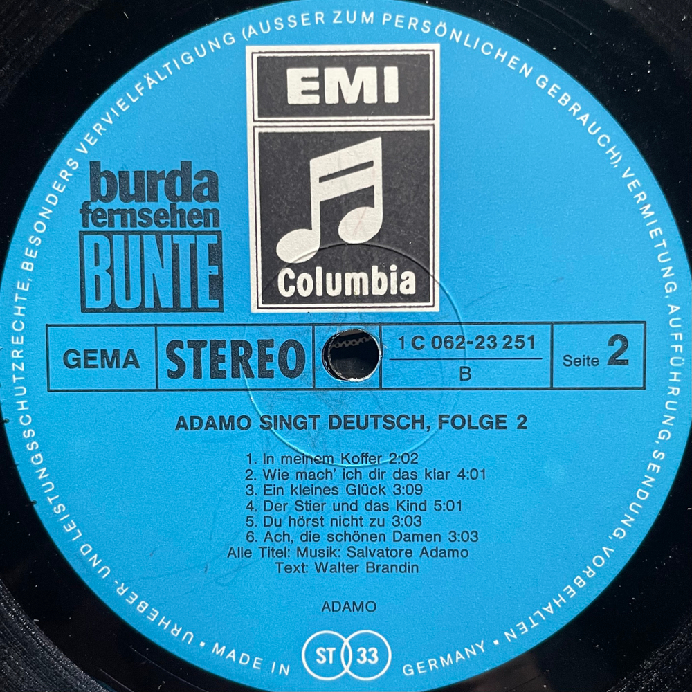 Adamo ‎– Adamo Singt Deutsch Folge 2 (Германия 1970г.)