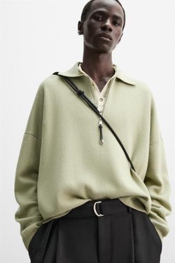 ZARA X NANUSHKA СВИТЕР -ПОЛО НА МОЛНИИ, СВЕТЛО-ЗЕЛЕНЫЙ