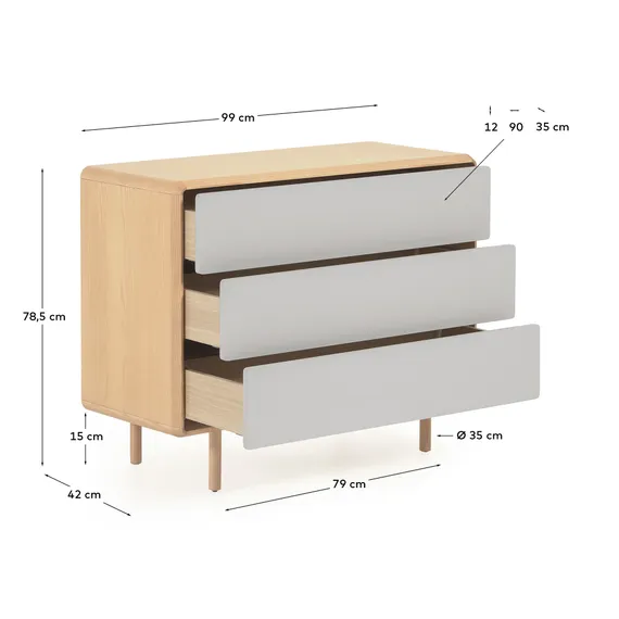 Комод Anielle из массива ясеня с тремя ящиками 98,9 x 78 см