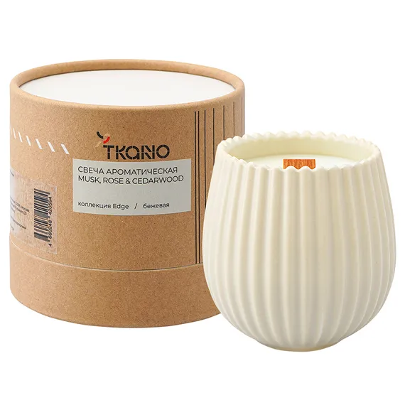 Свеча ароматическая с деревянным фитилём musk, rose &amp; cedarwood из коллекции edge, бежевый, 60 ч