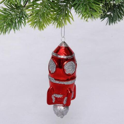 Елочная игрушка "Новогодняя ракета" 12*5*5 см, красный (Серпантин)