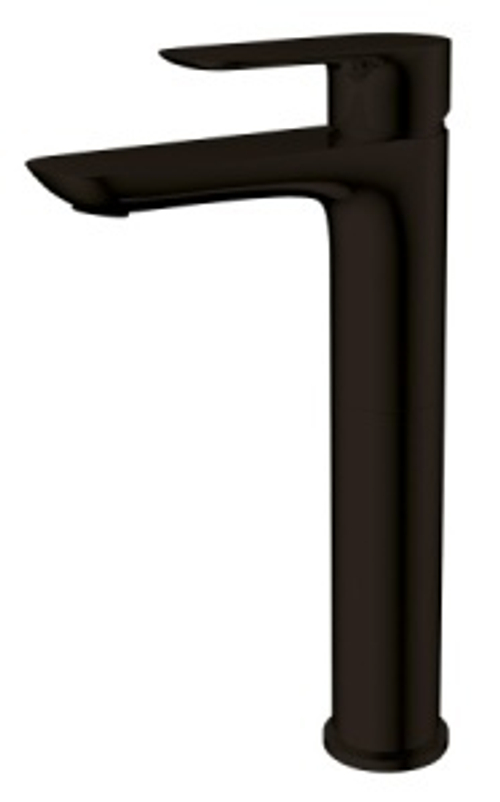 Смеситель KAISER Cezar для раковин высокий с гайкой Ø35, черный матовый