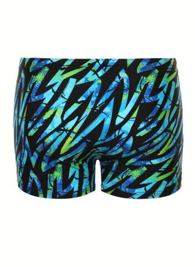 Мужские плавки-боксеры +size с цветными зигзагами (Размер: 4X) (Цвет: голубой с черным)