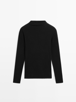 Massimo Dutti Хлопковая футболка в рубчик с длинными рукавами, черный