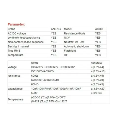 Мультиметр цифровой ANENG A3008