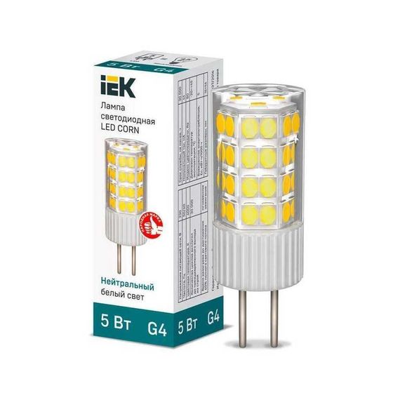 Лампа светодиодная IEK G4 5W 4000K прозрачная LLE-CORN-5-230-40-G4