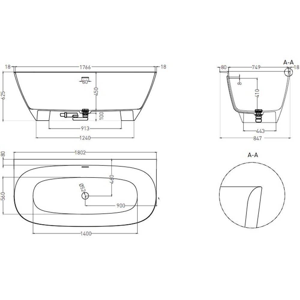 Ванна SOFIA WALL 180x85 матовая покраска по RAL полностью