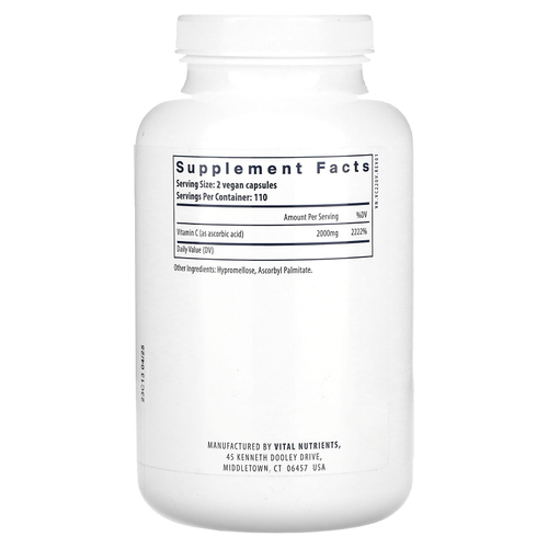 Vital Nutrients, чистая аскорбиновая кислота с витамином C, 220 веганских капсул