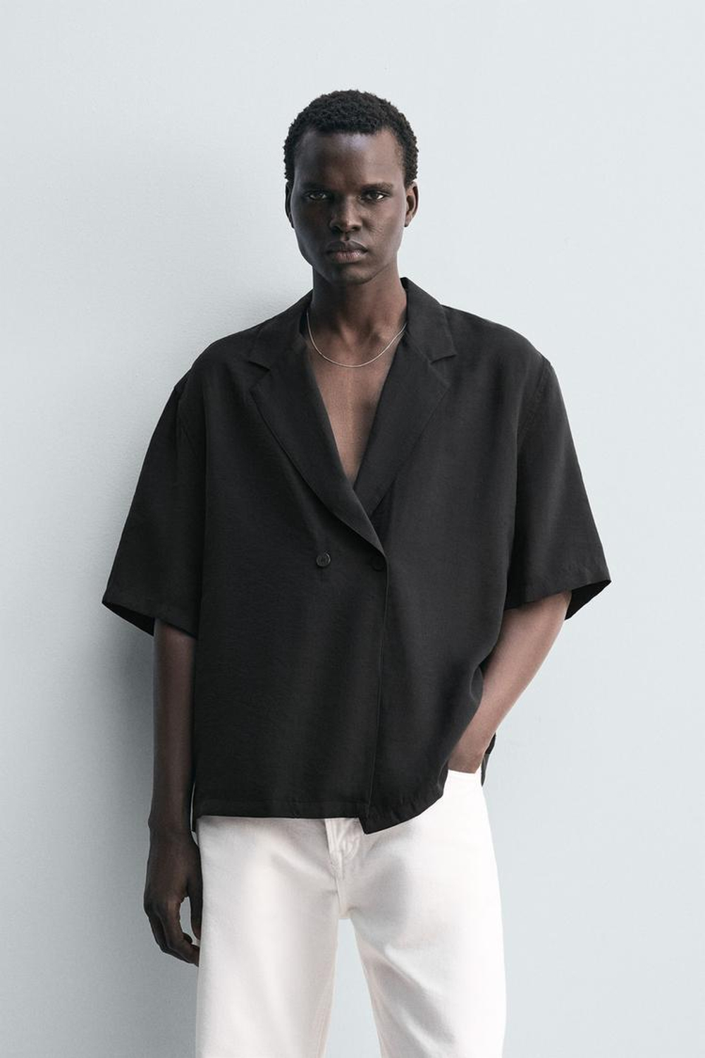 ZARА РУБАШКА-КИМОНО СТРУЯЩЕГОСЯ ПОКРОЯ, ЧЕРНЫЙ