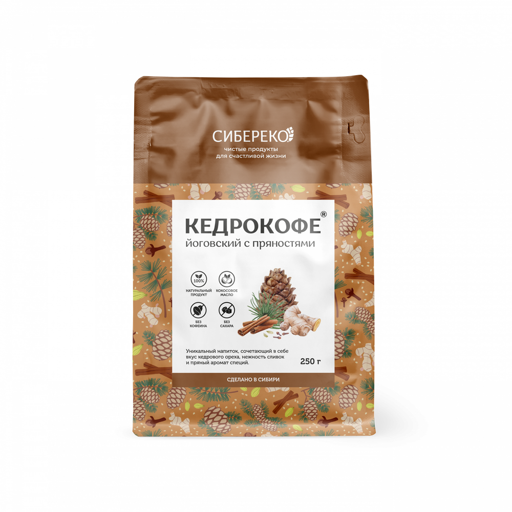 Кедрокофе Йоговский с пряностями (без сахара) 250г (Сибирьэко)