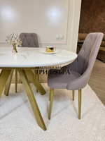 Круглый раздвижной стол "Бонжур", керамогранит, белый мрамор и стулья "Лондон"